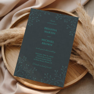 Convite Elegante Minimalista Botânica Verde-água