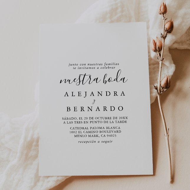 Convite Elegante Minimalista Calliografia Nuestra Boda (Criador carregado)