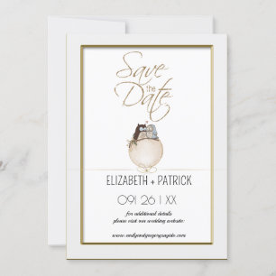 Convite Elegante minimalista, corujas apaixonadas salve a