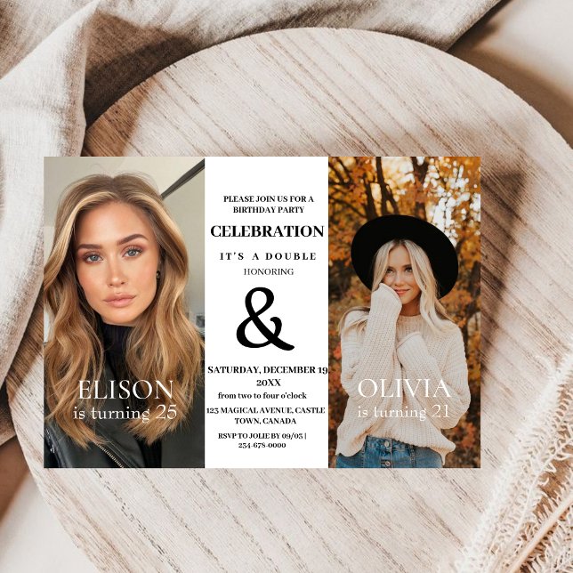 Convite Elegante Minimalista Moderno Duplo Aniversário (Criador carregado)