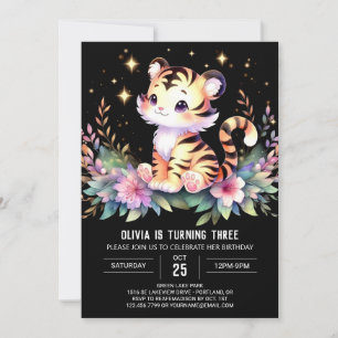 Convite Elegante minimalista Tiger Birthday