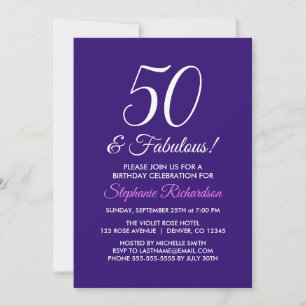 Convite Elegante Mínimo Roxo 50 e Fabuloso Aniversário