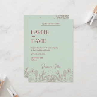 Convite Elegante Mint Green Floral Line Invitation