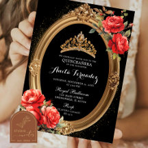 Convite Elegante Mis Quince Rosa Preta e Vermelha