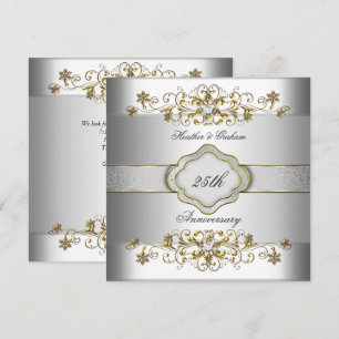 Convite Elegante Modelo Prata Dourado Branco de Aniversári