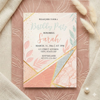 Convite elegante moder floral dourado sage aniversário 