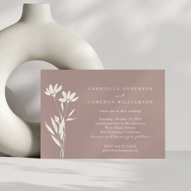 Convite Elegante Modern Floral Dusty Mauve Casamento (Criador carregado)