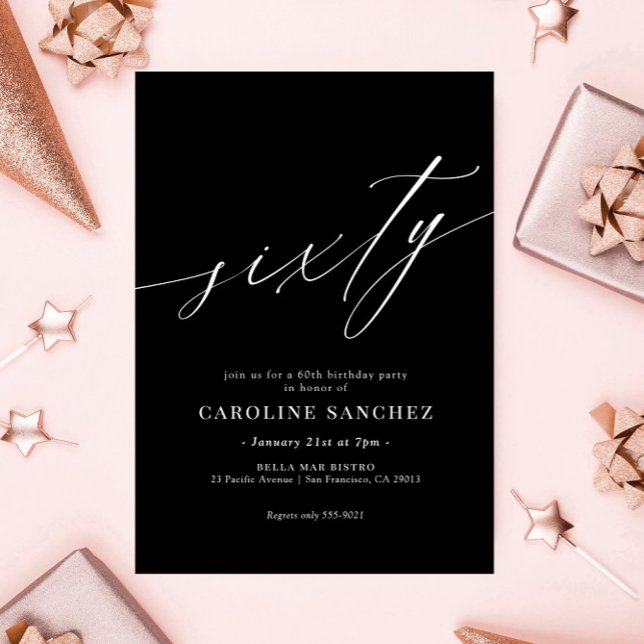 Convite Elegante Moderna Caligrafia 60º Aniversário (Criador carregado)