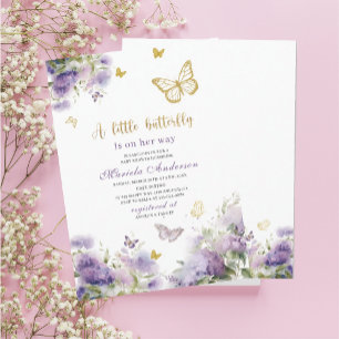 Convite Elegante Moderno Aquarela Beijos de Borboleta Bebê