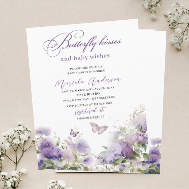 Convite Elegante Moderno Aquarela Beijos de Borboleta Bebê (Criador carregado)