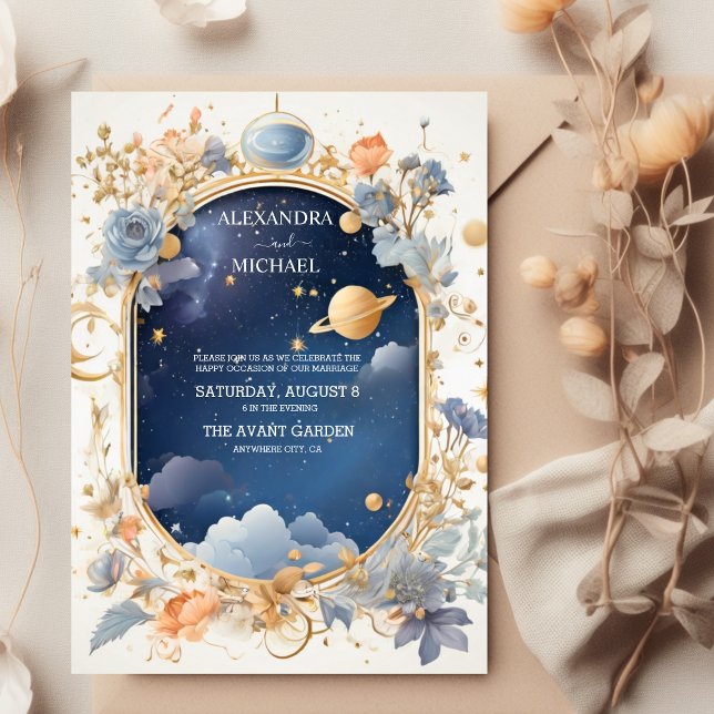 Convite Elegante, Moderno Casamento de Constelações Celest (Criador carregado)