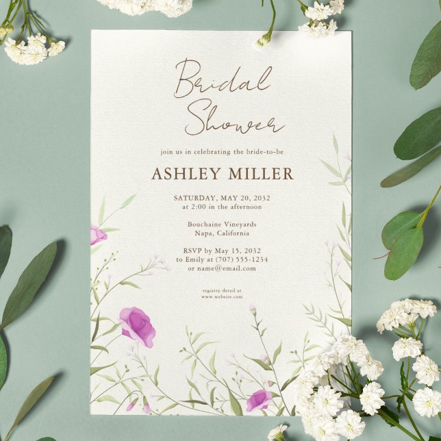 Convite Elegante Moderno Chá de panela De Flor Selvagem Es (Criador carregado)