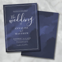 Elegante Moderno Clássico Aquarela Casamento Azul 