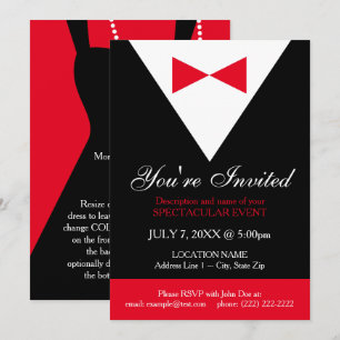 Convite Elegante Moderno Clássico Vermelho Preto Formal T