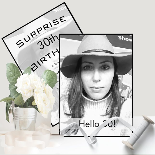 Convite Elegante Moderno de Foto Branco aniversário de 30  (Criador carregado)