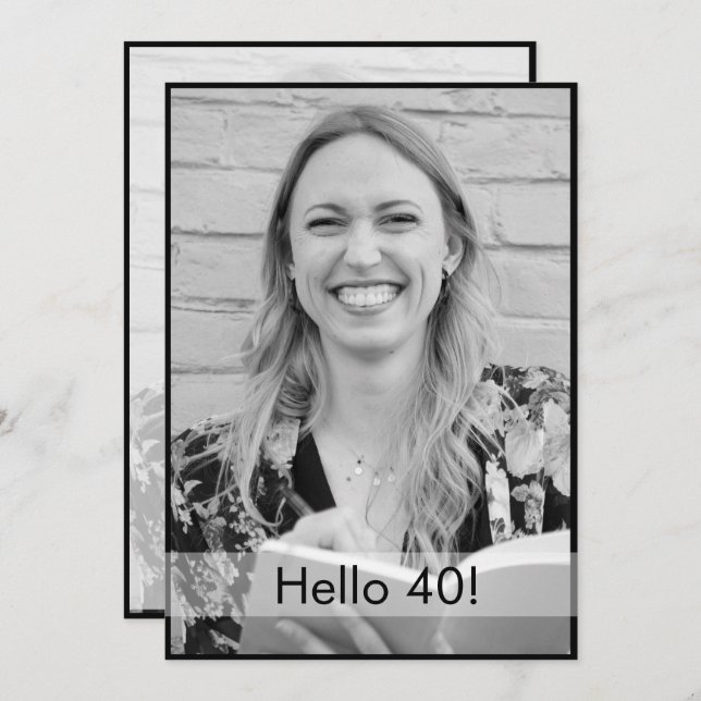 Convite Elegante Moderno de Foto Branco aniversário de 40  (Frente/Verso)