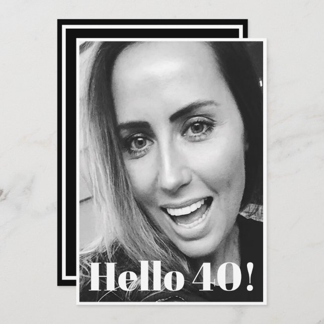 Convite Elegante Moderno de Foto Branco aniversário de 40  (Frente/Verso)