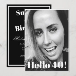 Convite Elegante Moderno de Foto Branco aniversário de 40