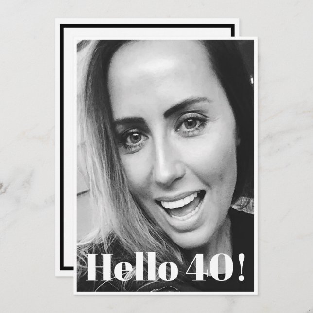 Convite Elegante Moderno de Fotografia aniversário de 40 a (Frente/Verso)