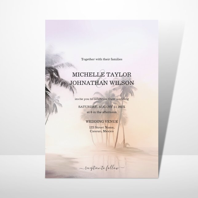 Convite Elegante Moderno Destino Casamento Palm Beach (Criador carregado)