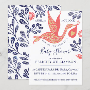 Convite elegante moderno do chá do bebé da cegon