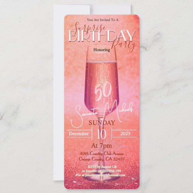 Convite Elegante Moderno Dourado Adulto, Partido Surpresa  (Frente)