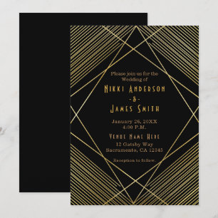 Convite Elegante Moderno Dourado e Preto Glam Deco