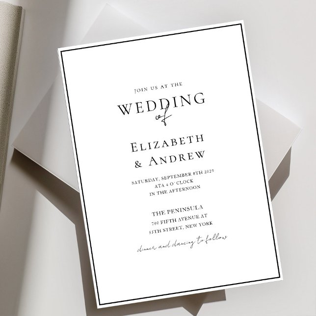 Convite Elegante, Moderno, Escrita Manual, Casamento Branc (Elegant, Modern, Handwriting, White Wedding Invitation)