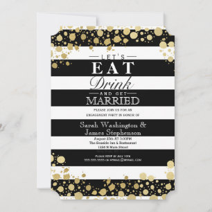 Convite Elegante Moderno Faux Dourados Splatters and Strip