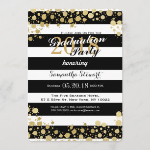 Convite Elegante Moderno Faux Dourados Splatters and Strip