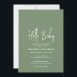 Convite Elegante Moderno Hello Baby Sage Chá de fraldas Ve<br><div class="desc">Convite moderno para chá de fraldas verde sábio com um simples design com "Hello Baby" em uma tipografia elegante de script e seus detalhes de evento em uma fonte minimalista sans serif. Este convite chic é neutro em relação ao sexo, fazer perfeito se você está tendo um bebê ou uma...</div>