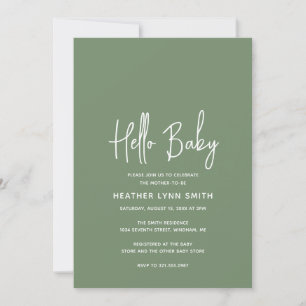 Convite Elegante Moderno Hello Baby Sage Chá de fraldas Ve