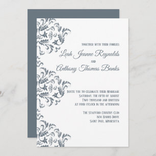 Convite Elegante Moderno Minimalista Damask Dusty Blue