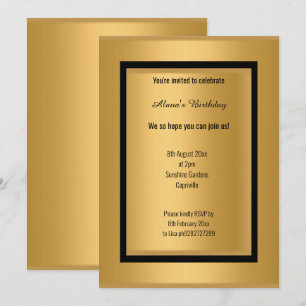 CONVITE ELEGANTE MODERNO NEGRO METÁLICO DOURADO TODA A OCA
