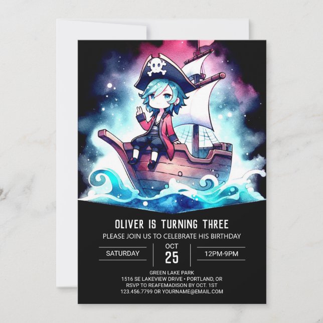 Convite Elegante Moderno Pirata Aniversário (Frente)