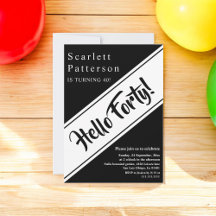 Elegante Moderno Preto E Branco Chic 40º Aniversár