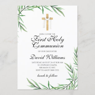 Convite Elegante Moderno Primeiro Sagrado Comunhão Verde
