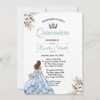 Convite Elegante Moderno Quinceanera Azul e Prata