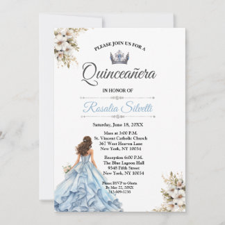 Convite Elegante Moderno Quinceanera Azul e Prata