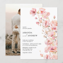 Elegante Moderno Rosa Floral Foto Casamento