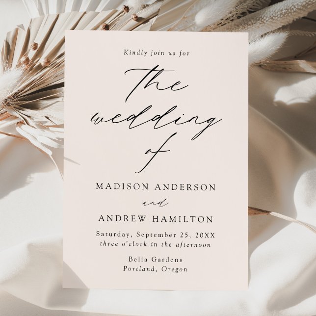 Convite Elegante Moderno Script Creme Casamento (Criador carregado)