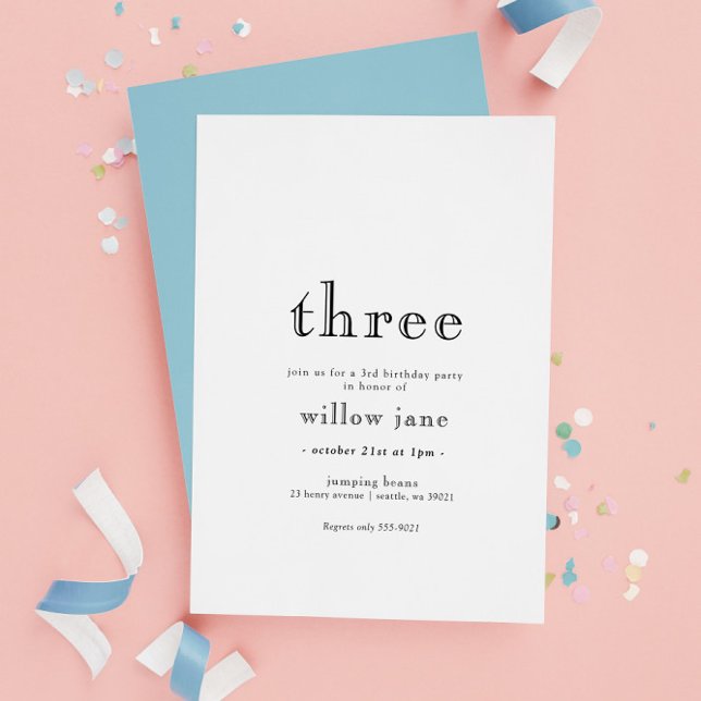 Convite Elegante Moderno Três aniversário de 3 anos (Criador carregado)
