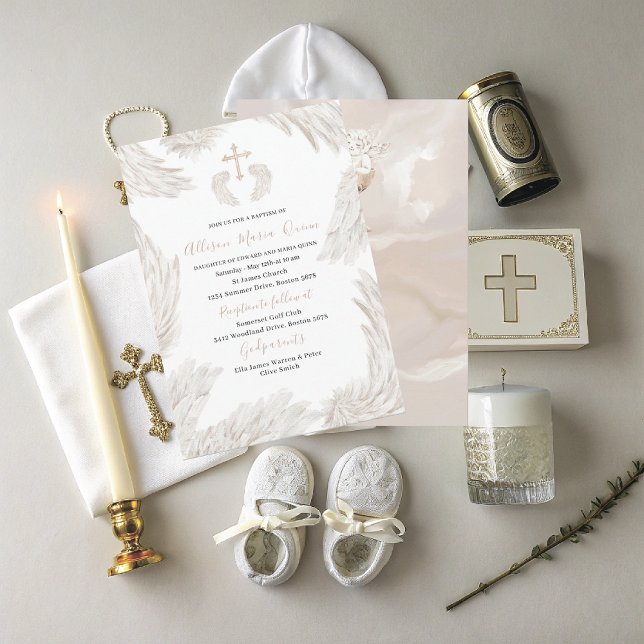 Convite Elegante Moderno Watercolor Beige Wings AnInvitati (Criador carregado)