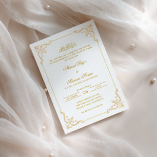 Convite Elegante Moldura Antiga Cerimônia Nikah Dourada Br