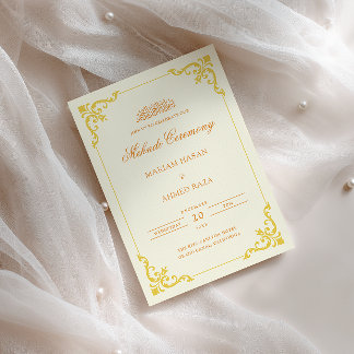 Convite Elegante Moldura Antiga Creme Amarelo Cerimônia Me