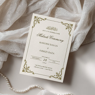 Convite Elegante Moldura Antiga Creme Marrom Cerimônia Meh