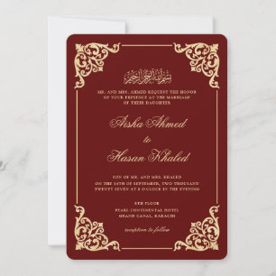 Convite Elegante Moldura Barroca Casamento Muçulmano Borgo