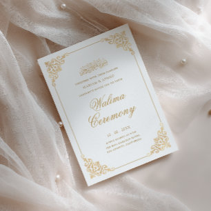 Convite Elegante Moldura Barroca Dourada Cerimônia de Wali