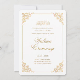 Convite Elegante Moldura Barroca Dourada Cerimônia Walima