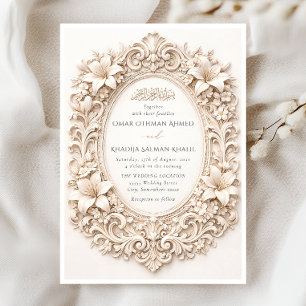 Convite Elegante Moldura Barroca Floral Casamento Islâmico